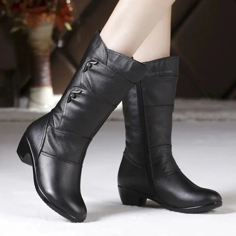 Bota Feminina Couro Peluciada Inverno Carol